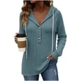 thumbnail image 1 of Women's Ribbed Hooded Sweater - Loose Buttoned Pullover Long Sleeve Sweatshirt - Lightweight Fall Daily Versatile Tops, 1 of 8