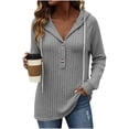 thumbnail image 1 of Women's Ribbed Hooded Sweater - Loose Buttoned Pullover Long Sleeve Sweatshirt - Lightweight Fall Daily Versatile Tops, 1 of 8