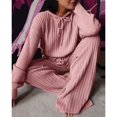 thumbnail image 1 of Women's Ribbed Hoodie and Wide Leg Pants Set, Long Sleeve Knit Two Piece Outfit, 1 of 4