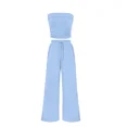 thumbnail image 1 of Women’s Ribbed Knit 2 Piece Lounge Set Strapless Crop Tube Top Wide Leg Pants Summer Casual Outfit, 1 of 9