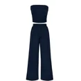thumbnail image 1 of Women’s Ribbed Knit 2 Piece Lounge Set Strapless Crop Tube Top Wide Leg Pants Summer Casual Outfit, 1 of 9