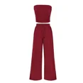 thumbnail image 1 of Women’s Ribbed Knit 2 Piece Lounge Set Strapless Crop Tube Top Wide Leg Pants Summer Casual Outfit, 1 of 9