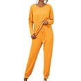 thumbnail image 1 of Women's Ribbed Knit 2 Piece Outfits Casual Solid Crewneck Long Sleeve Tops and Drawstring Pants Sets Loungewear, 1 of 8