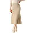 thumbnail image 1 of INSPIRE CHIC Women's Ribbed Knit A-Line Skirts Elastic High Waist Stretchy Sweater Midi Skirt M Khaki, 1 of 6