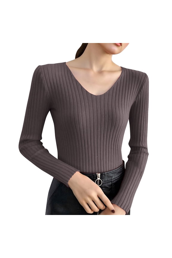 Women's Ribbed Knit Bodycon Pullover – Solid Color Long Sleeve Fitted Sweater, Soft Warm Stretch Fabric in a Slim Fit Casual Crewneck for Fall Winter Layering
