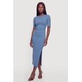 thumbnail image 1 of Women's Ribbed Knit Crew Neck Short Sleeve Dress with Side Slit, 1 of 3