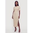 thumbnail image 1 of Women's Ribbed Knit Crew Neck Short Sleeve Dress with Side Slit, 1 of 3