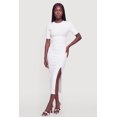 thumbnail image 1 of Women's Ribbed Knit Crew Neck Short Sleeve Dress with Side Slit, 1 of 3