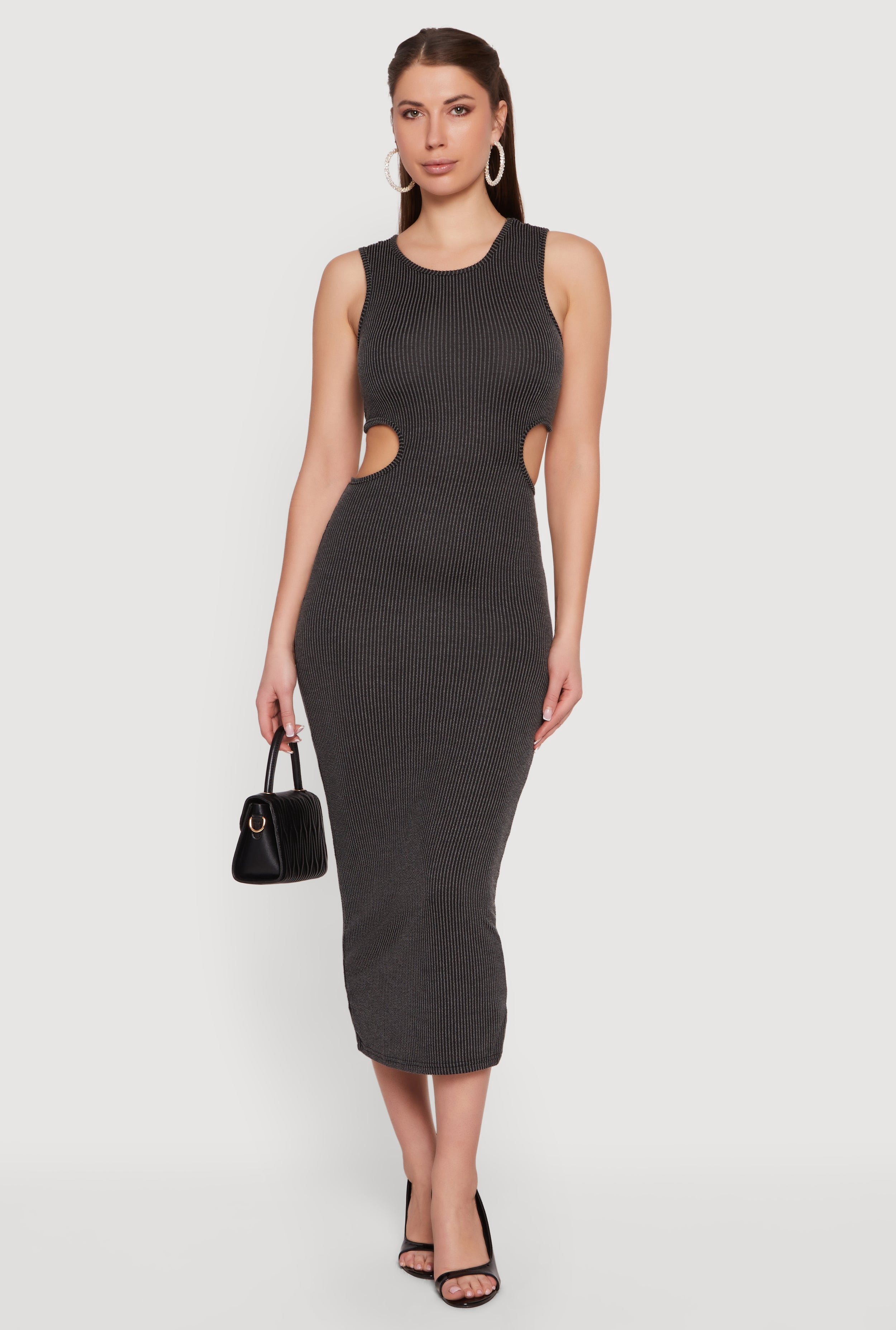 cut out ribbed midi dress ANDREDAMO cut-out Ribbed Midi Dress | Black
