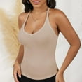 thumbnail image 1 of Women's Ribbed Knit Deep V Neck Tank Top with Seamless Design - Small, Beige, 1 of 7
