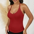 thumbnail image 1 of Women's Ribbed Knit Deep V Neck Tank Top with Seamless Design - Small, Red, 1 of 7