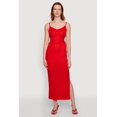 thumbnail image 1 of Women's Ribbed Knit Drawstring Keyhole Detail Side Slit Maxi Dress, 1 of 3