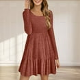 thumbnail image 1 of Women's Ribbed Knit Dress, Long Sleeve Sweater Dress Solid Color, Round Neck Casual Bodycon Mid-Length Dress, 1 of 6