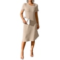 thumbnail image 1 of Women's Ribbed Knit Dress with Asymmetrical Neck Short Sleeves Knee Length Casual Urban Wear 95% Polyester 5% Spandex, 1 of 10