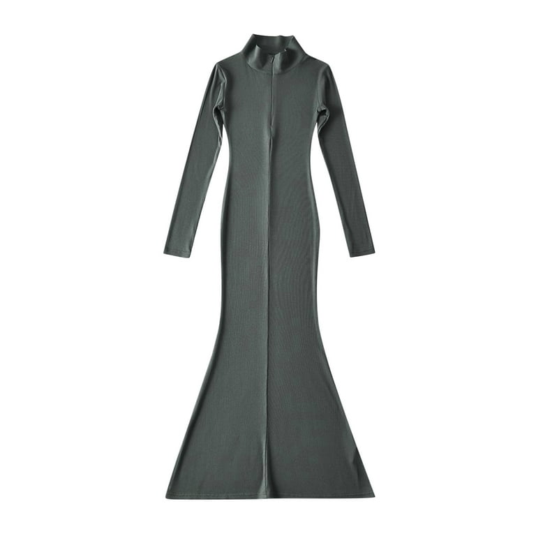 Zipper Dress in Grey, Midi Dresses