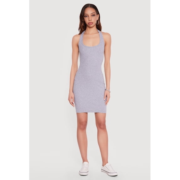 Women's Ribbed Knit Halter Mini Dress