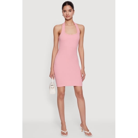 Women's Ribbed Knit Halter Mini Dress