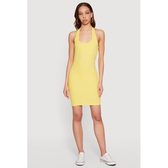 Women's Ribbed Knit Halter Mini Dress