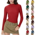 thumbnail image 1 of Women's Ribbed Knit Long Sleeve Mock Neck Slim Fit Thermal Base Layer Top Stretchy Lightweight Sweater Shirt for Fall Winter Red XL, 1 of 7
