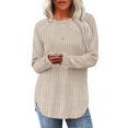 thumbnail image 1 of Women’s Ribbed Knit Long Sleeve Sweater Clothes Tunic Tops Loose Fit Dressy Crewneck Pullover Shirts Curved Hem Relaxed Fit Crew Neck Top Fall Winter Clothes Casual Outfits, 1 of 5
