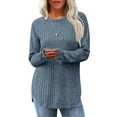 thumbnail image 1 of Women’s Ribbed Knit Long Sleeve Sweater Clothes Tunic Tops Loose Fit Dressy Crewneck Pullover Shirts Curved Hem Relaxed Fit Crew Neck Top Fall Winter Clothes Casual Outfits, 1 of 5