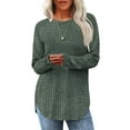 thumbnail image 1 of Women’s Ribbed Knit Long Sleeve Sweater Clothes Tunic Tops Loose Fit Dressy Crewneck Pullover Shirts Curved Hem Relaxed Fit Crew Neck Top Fall Winter Clothes Casual Outfits, 1 of 5