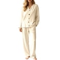 thumbnail image 1 of Women's Ribbed Knit Lounge Set 2 Piece Outfits Button Pajamas SetsLong Sleeve Top and Pants, Matching Paj, 1 of 8