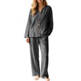 thumbnail image 1 of Women's Ribbed Knit Lounge Set 2 Piece Outfits Button Pajamas SetsLong Sleeve Top and Pants, Matching Paj, 1 of 8