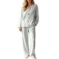 thumbnail image 1 of Women's Ribbed Knit Lounge Set 2 Piece Outfits Button Pajamas SetsLong Sleeve Top and Pants, Matching Paj, 1 of 8