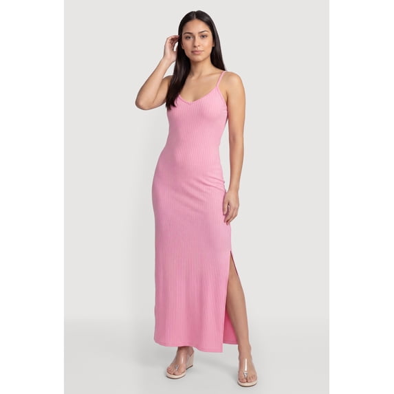 Women's Ribbed Knit Maxi Cami Dress with Side Slit