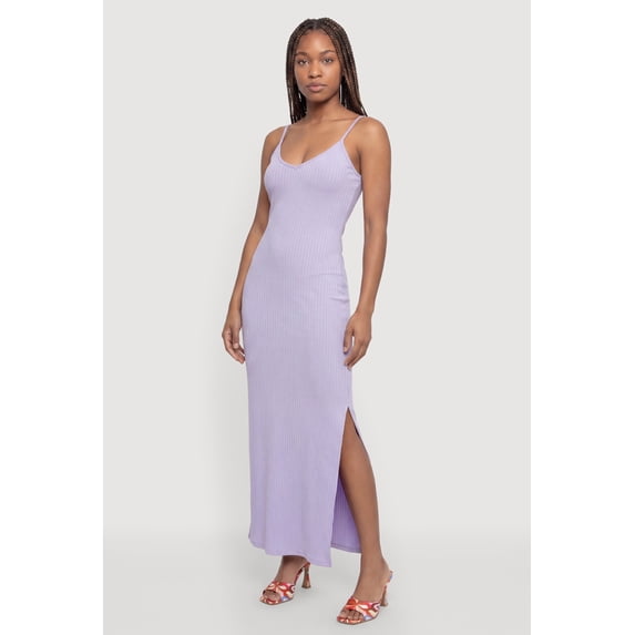 Women's Ribbed Knit Maxi Cami Dress with Side Slit