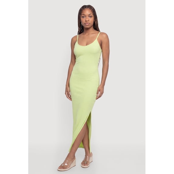 Women's Ribbed Knit Maxi Cami Dress with Side Slit
