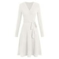 thumbnail image 1 of Women's Ribbed Knit Midi Dress - Elegant Slim Fitted Long Sleeve wrap V Neck A-Line Sweater Dresses with Belt, 1 of 6
