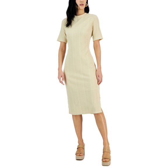 Women's Ribbed-Knit Midi Dress Vanilla Chai 6