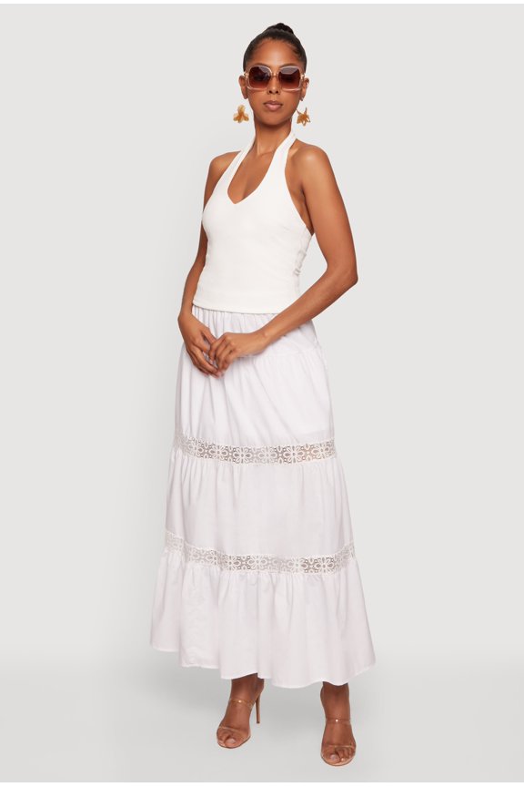 Women's Ribbed Knit Open Back Halter Top
