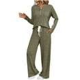 thumbnail image 1 of Women's Ribbed Knit Pajama Sets Pullover Long Sleeve Henley Shirt Matching Pants 2 Piece Sleepwear Comfy Lounge Sets, 1 of 9