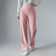 thumbnail image 1 of Women's Ribbed Knit Pants, High Waist Wide Leg Thermal Lined Trousers with Elastic Waistband, Winter Warm Lounge Pants for Casual Comfort and Streetwear Fashion Pink L, 1 of 7
