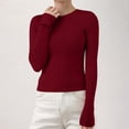 thumbnail image 1 of Women's Ribbed Knit Pullover Sweater, Slim Fit Soft Round Neck Top for Fall Winter, Comfortable Stretchy Casual Daily Wear, Versatile Layering Piece for Various Occasions Brick Red L, 1 of 8