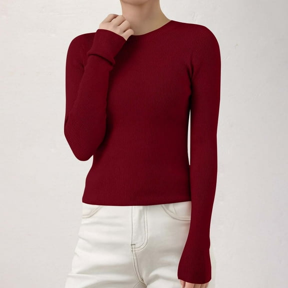 Women's Ribbed Knit Pullover Sweater, Slim Fit Soft Round Neck Top for Fall Winter, Comfortable Stretchy Casual Daily Wear, Versatile Layering Piece for Various Occasions Brick Red XXL