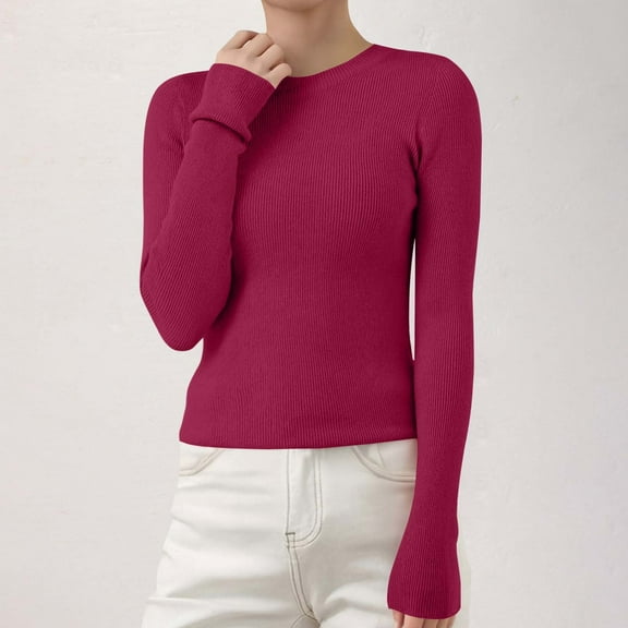 Women's Ribbed Knit Pullover Sweater, Slim Fit Soft Round Neck Top for Fall Winter, Comfortable Stretchy Casual Daily Wear, Versatile Layering Piece for Various Occasions Hot Pink XXL
