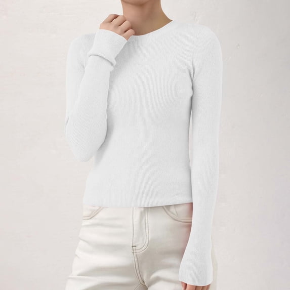 Women's Ribbed Knit Pullover Sweater, Slim Fit Soft Round Neck Top for Fall Winter, Comfortable Stretchy Casual Daily Wear, Versatile Layering Piece for Various Occasions White XXL