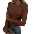 thumbnail image 1 of Women's Ribbed Knit Long Sleeve Plain Shirts Stretch Round Neck Solid Color Casual Pullover Jumper Tops Fall Winter Clothes, 1 of 5