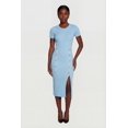 thumbnail image 1 of Women's Ribbed Knit Short Sleeve Midi Dress with Faux Buttons, 1 of 3