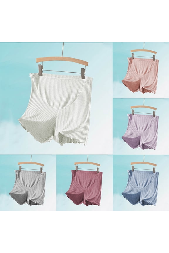 Women's Ribbed Knit Shorts Liweisiy Lettuce Hem Adjustable Waist Lightweight Shorts Casual Loose Underwear Shorts Gray XL