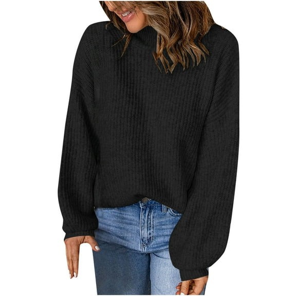 Women's Ribbed Knit Sweater Long Sleeve Turtleneck Fall Winter Sweaters Casual Baggy Soft Pullover Knitwear Tops Ladies Clothes