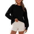 thumbnail image 1 of Women's Ribbed Knit Sweater Oversized Crewneck Long Sleeve Casual Pullover (Black, M), 1 of 4