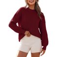 thumbnail image 1 of Women's Ribbed Knit Sweater Oversized Crewneck Long Sleeve Casual Pullover (Wine, 2XL), 1 of 4