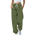 thumbnail image 1 of Women's Ribbed Knit Sweatpant Solid Color Elastic Waist Long Sweatpants Casual Drawstring Jogger Cuffed Pants With Pockets, 1 of 4