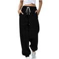 thumbnail image 1 of Women's Ribbed Knit Sweatpants High Waisted Workout Active Joggers Pants Baggy Lounge Cinch Bottoms Trouser with Pockets, 1 of 5