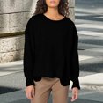 thumbnail image 1 of Women's Ribbed Knit Sweatshirt, Textured Crew Neck Pullover Top, Medium Weight Casual Long Sleeve Shirt for Everyday Comfort, Autumn and Spring Wear Black XXXL, 1 of 4
